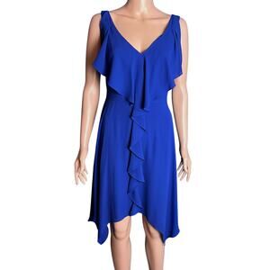 BCBGMaxAzria Blue Chiffon Ruffle Cocktail Dress 2 Sleeveless Asymmetrical Hem